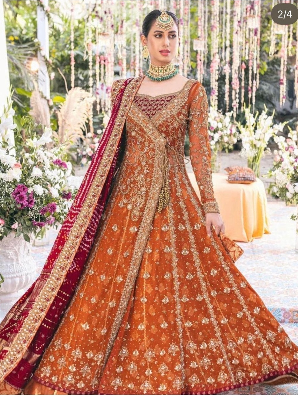 Haris Shakeel insp Green Heavy Angharka Lehenga Mehndi Pakistani Indian Dress